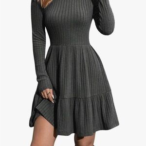 Ribbed Mock Neck Sleeve Dress
